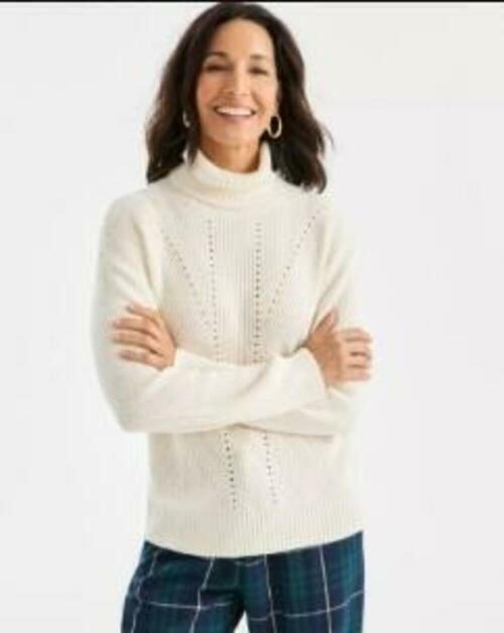Style & Co Women's Pointelle Turtleneck Sweater S Small NWT Fresh Vanilla